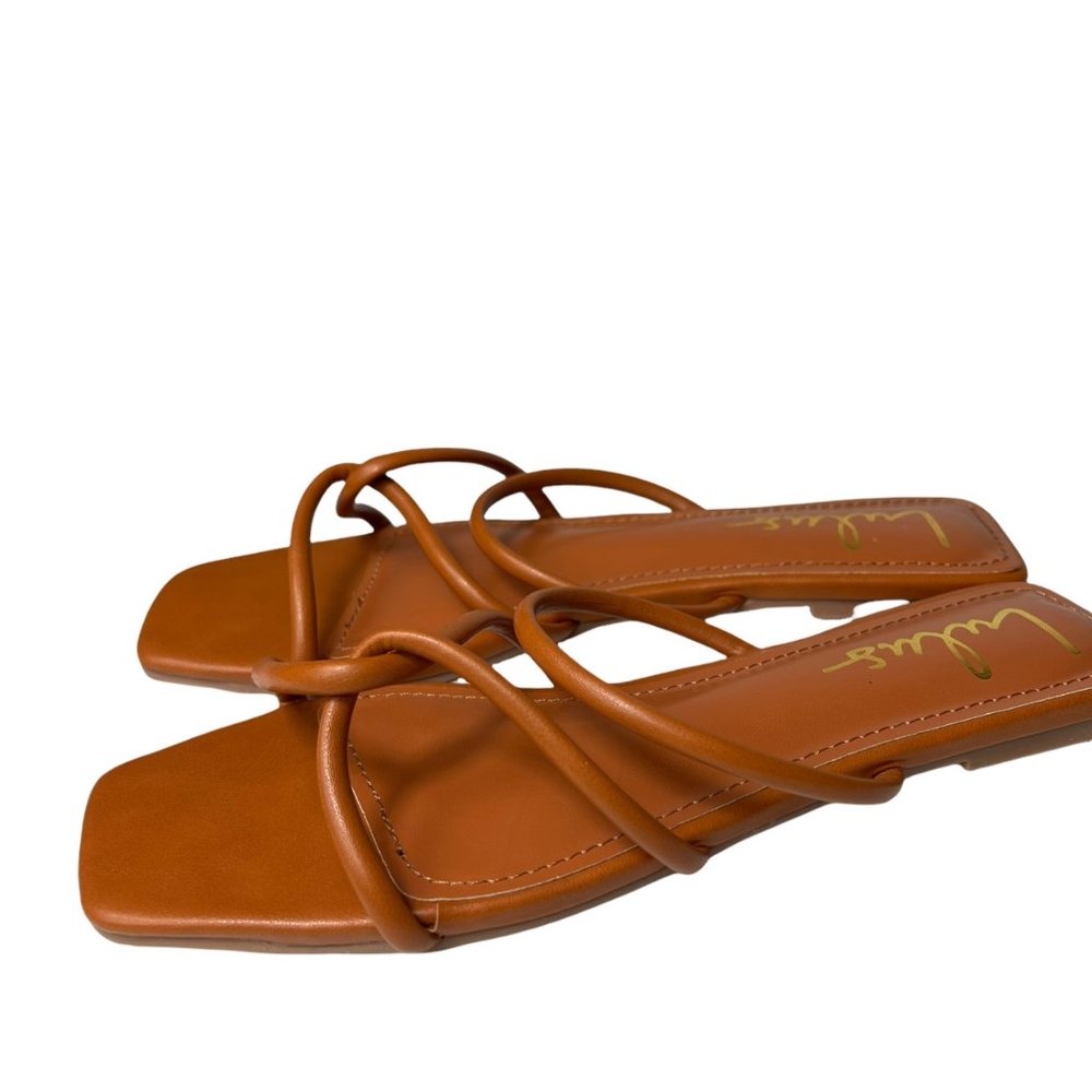 Lulu's Women's Brown Strappy Sandals Square Toe Flats US Size 7 NWOT
